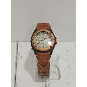 Vtg Timex Indiglo Adventure‎ Watch Mens 39mm Compass Bezel Leather